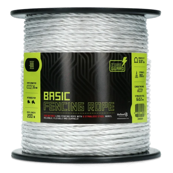 Linka do pastucha 6 mm, biała, z 6 przewodami ze stali nierdzewnej, 200 m – ZoneGuard Basic