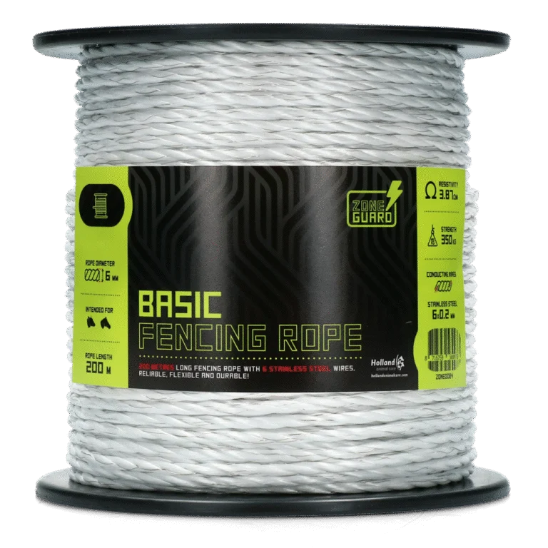 Linka do pastucha 6 mm, biała, z 6 przewodami ze stali nierdzewnej, 200 m – ZoneGuard Basic
