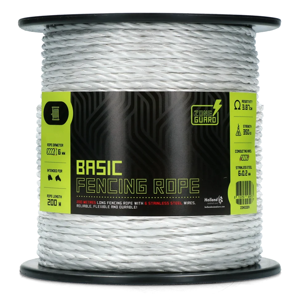 Linka do pastucha 6 mm, biała, z 6 przewodami ze stali nierdzewnej, 200 m – ZoneGuard Basic - obrazek 1