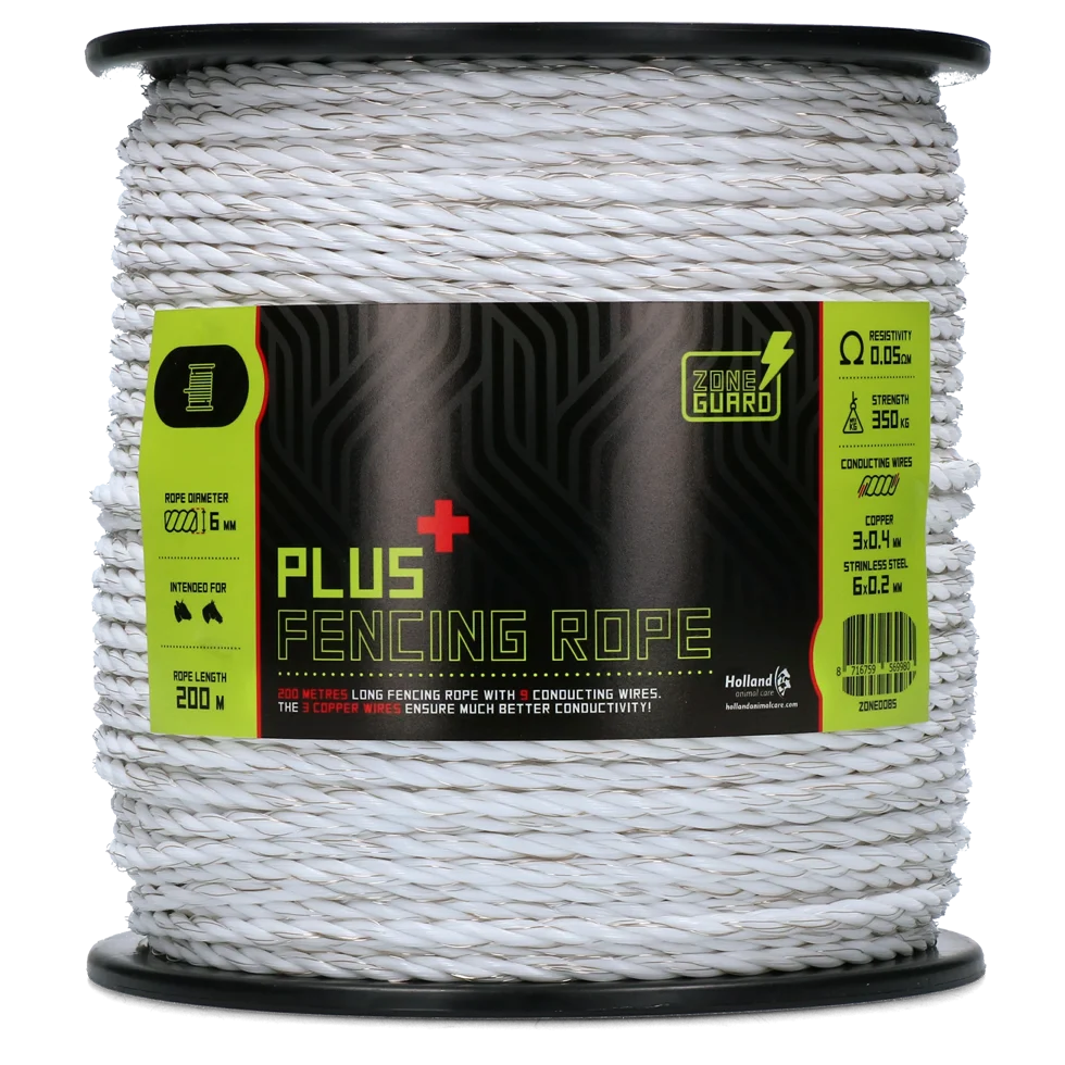 Plecionka elektryczna 6 mm, biała, z drutami ze stali nierdzewnej i metalu lekkiego, 200 m – ZoneGuard Plus - obrazek 1