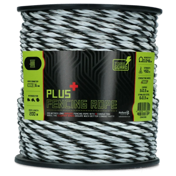 Plecionka elektryczna 6 mm w kolorach czarnym i białym, z 9 przewodnikami, 200 m – ZoneGuard Plus