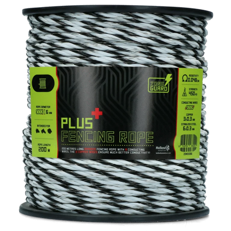 Plecionka elektryczna 6 mm w kolorach czarnym i białym, z 9 przewodnikami, 200 m – ZoneGuard Plus