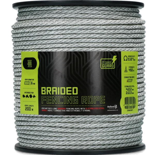 Pleciona linka do ogrodzenia elektrycznego 6 mm, biało zielona, 200 m – ZoneGuard Koord PLUS