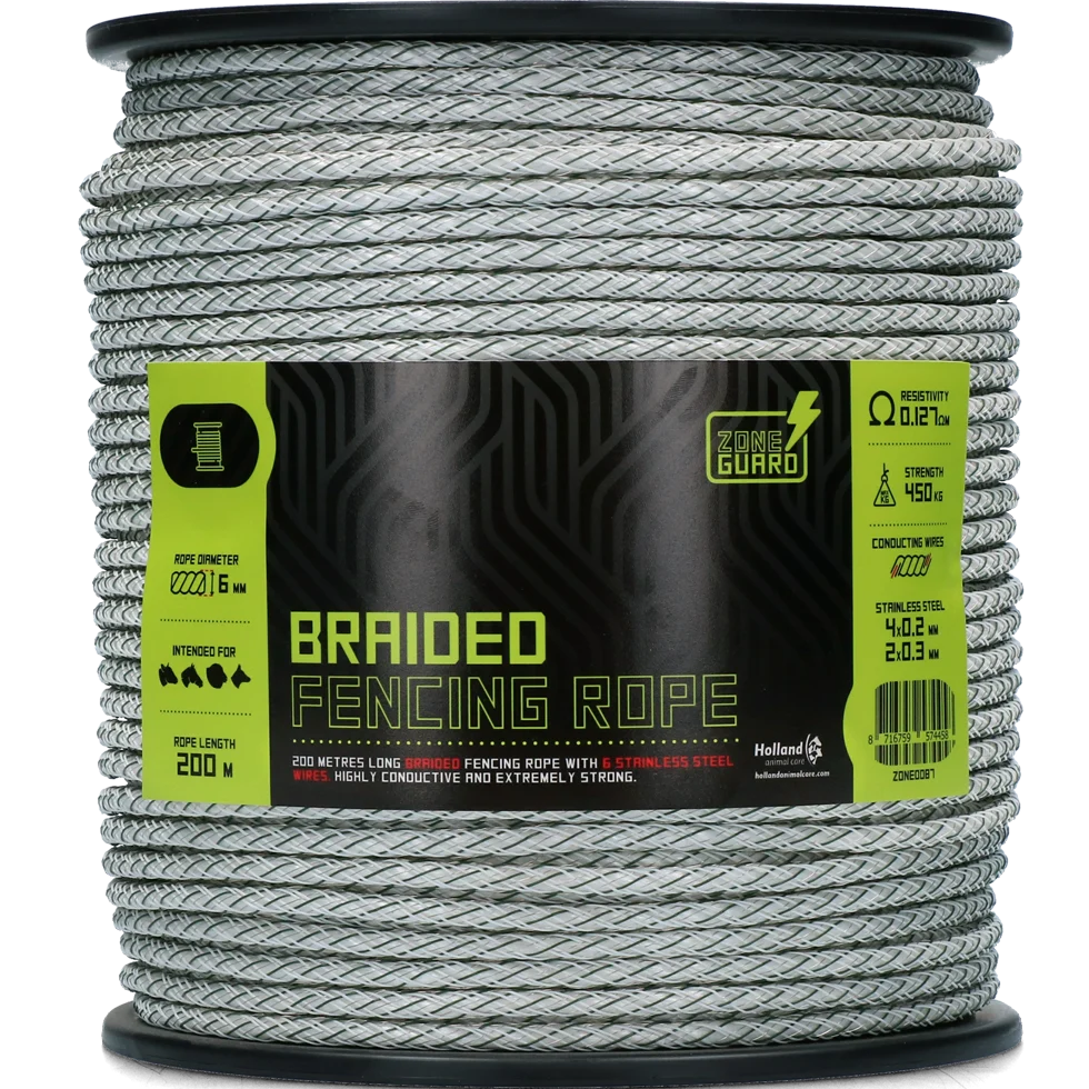Pleciona linka do ogrodzenia elektrycznego 6 mm, biało zielona, 200 m – ZoneGuard Koord PLUS - obrazek 1