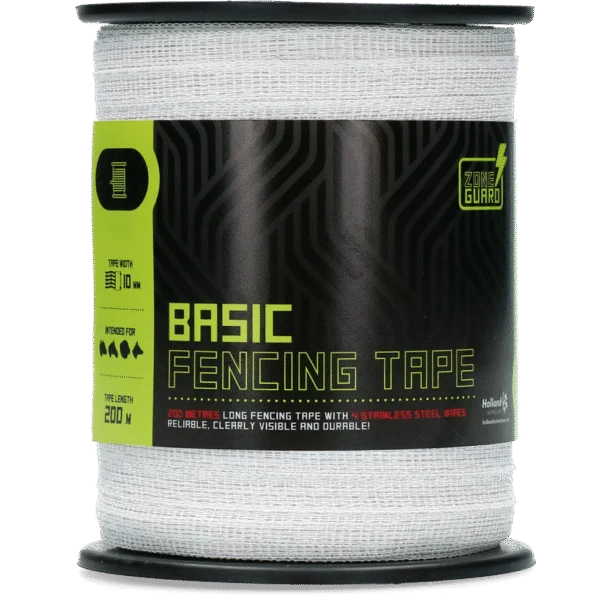 Taśma ogrodzeniowa 10 mm, biała, z 4 drutami ze stali nierdzewnej, 200 m – ZoneGuard Basic