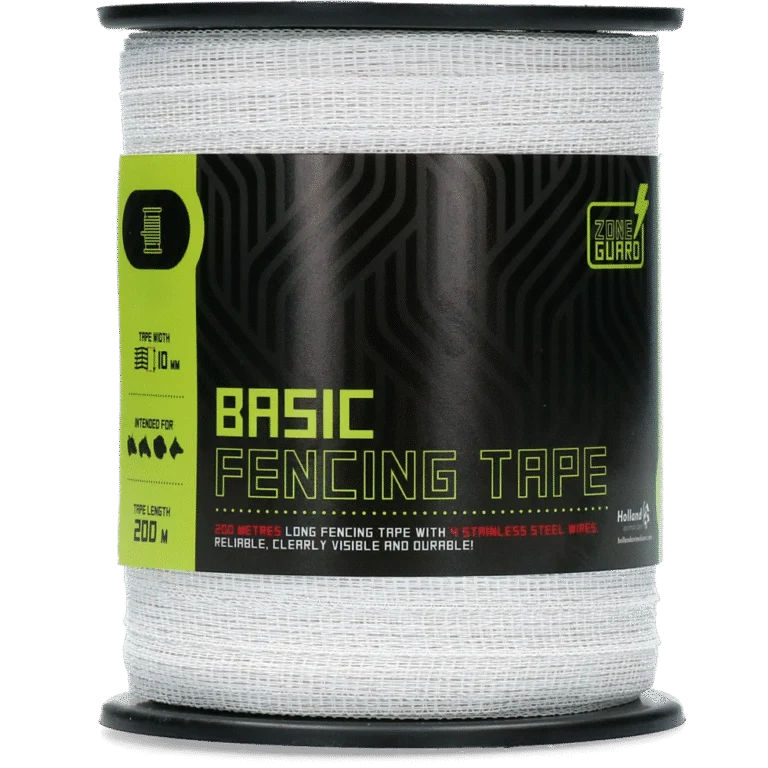 Taśma ogrodzeniowa 10 mm, biała, z 4 drutami ze stali nierdzewnej, 200 m – ZoneGuard Basic