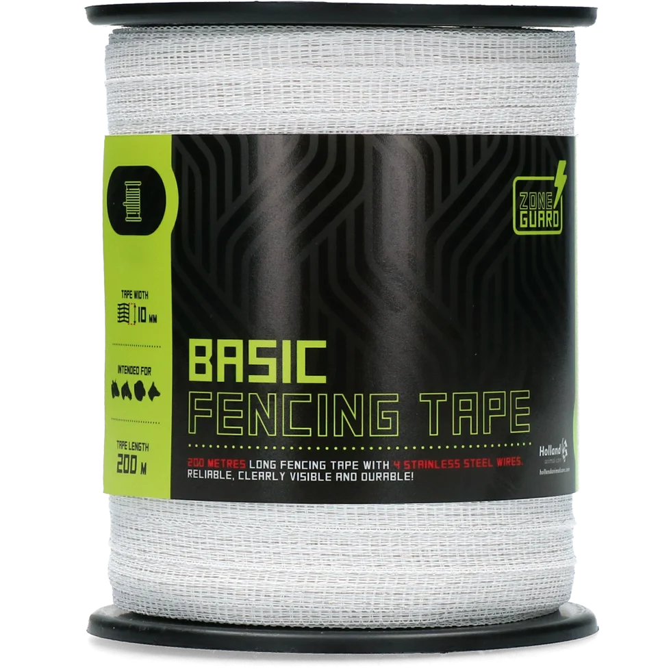 Taśma ogrodzeniowa 10 mm, biała, z 4 drutami ze stali nierdzewnej, 200 m – ZoneGuard Basic - obrazek 1