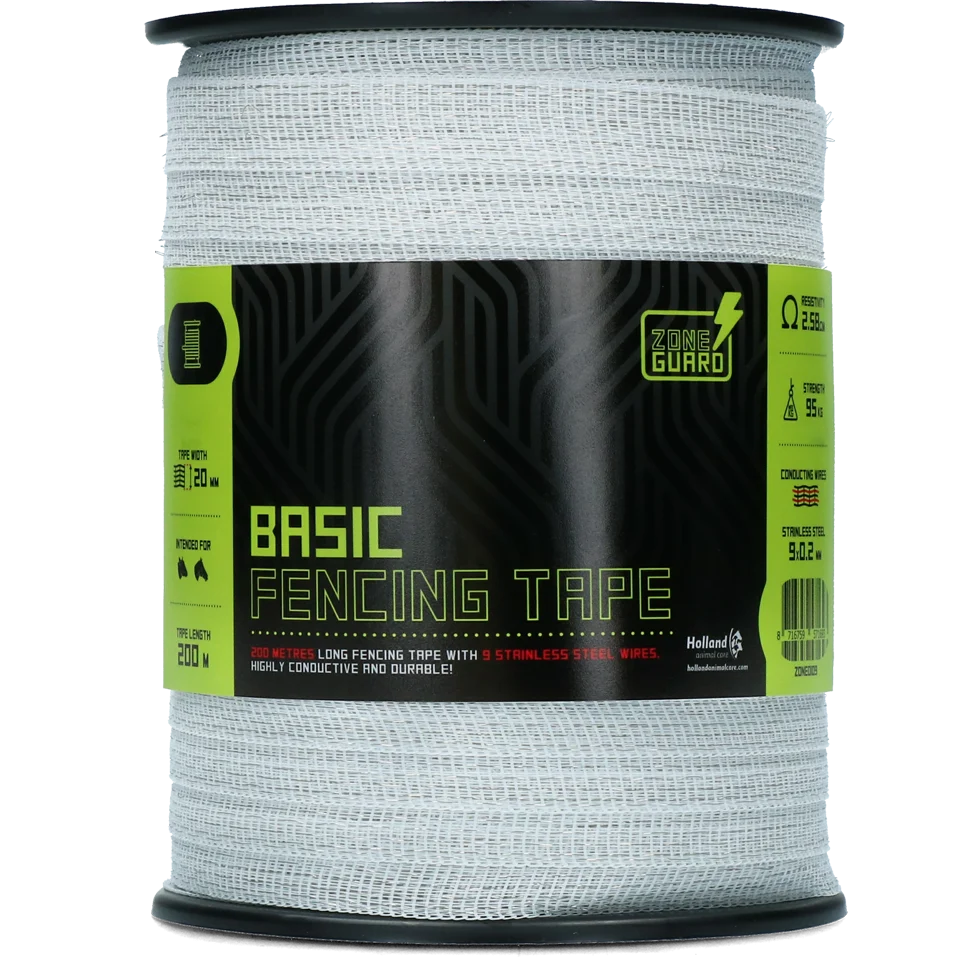 Taśma do ogrodzeń elektrycznych 20 mm, biała, 9 przewodów ze stali nierdzewnej, 200 m – ZoneGuard Basic - obrazek 1