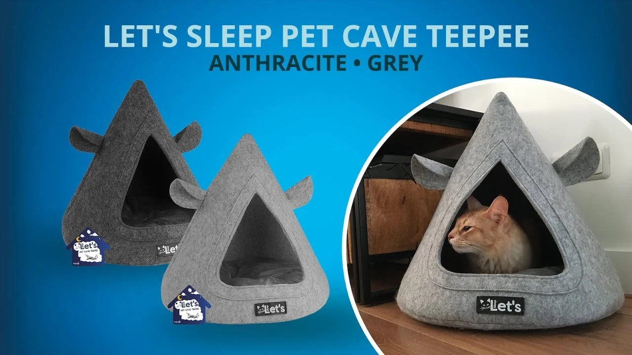Koci namiot z filcu z poduszką, 50 x 45 cm, antracytowy – Let's Sleep Pet Cave TeePee - obrazek 3